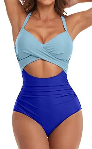 Eomenie Women's High-Waisted Cutout One-Piece Swimsuit with Tummy Control