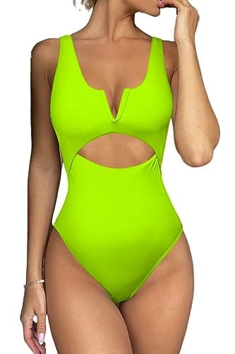 Meyeeka Women's Tummy-Control V-Neck One-Piece Swimsuit