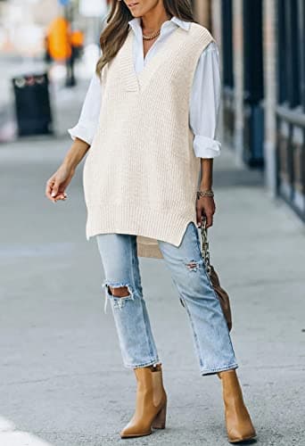 Viottiset Women's Oversized V-Neck Knit Sweater Vest