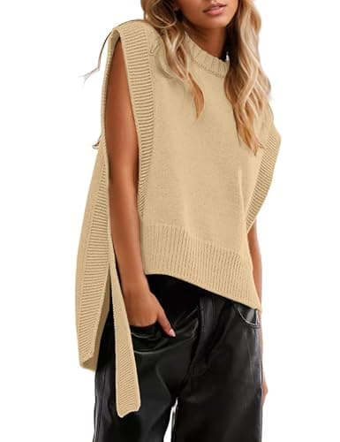 ICOBID Women's High-Low Hem Tie-Up Knitted Sweater Vest Top