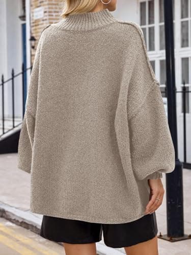 Saodimallsu Women's Oversized Mock Neck Batwing Sweater - 2024 Fall Trendy Knit Tunic