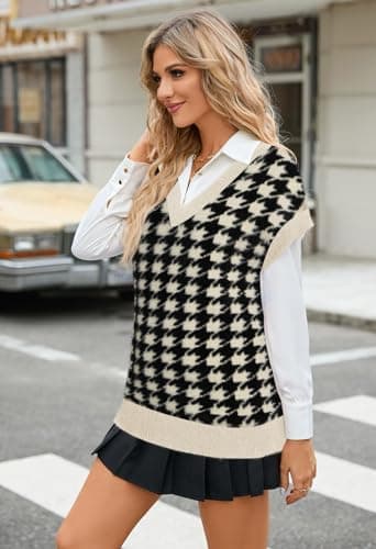 Viottiset Women's Oversized V-Neck Fuzzy Sweater Vest