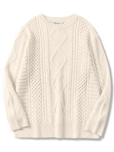 ANRABESS Women's Oversized Crewneck Long Sleeve Cable Knit Pullover Tops 2024 Fall