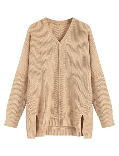 ZAFUL Women's Oversized V-Neck Long Sleeve Knit Sweater Trends Fall 2024
