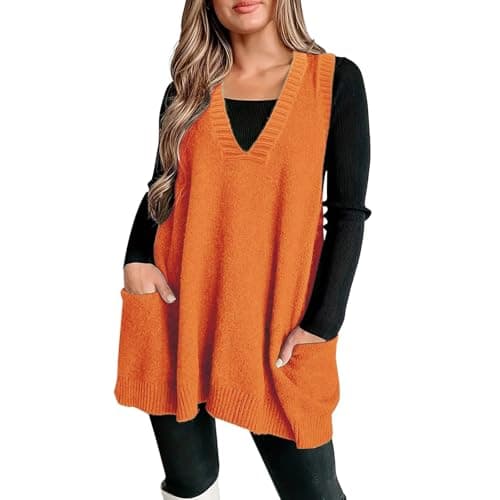 Xoxingysm Women's Oversized V-Neck Knit Tunic with Pockets