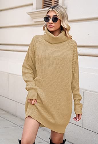 Pink Queen Women's Oversize Turtleneck Long Pullover Sweater Dress