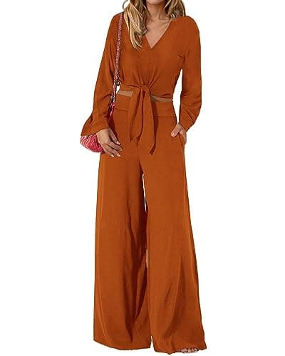 PrettyGarden Women's 2025 Spring V Neck Crop Top & Wide Leg Palazzo Pants Outfit Sets