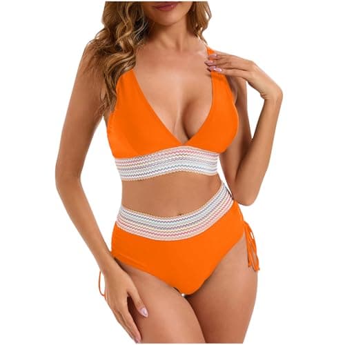 YNCSZEC Tummy Control High Waisted V-Neck Women's Two-Piece Bikini Set