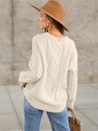 ANRABESS Women's Oversized Crewneck Long Sleeve Cable Knit Pullover Tops 2024 Fall