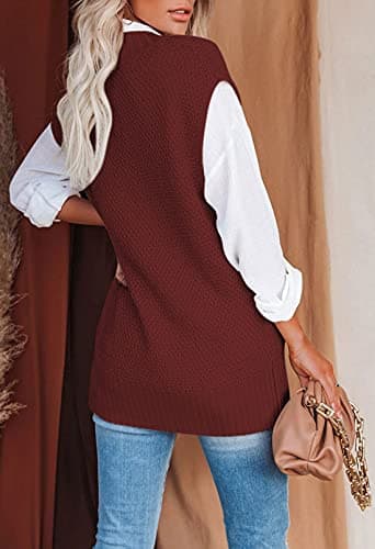 Cable Knit V Neck Tunic Sweater Vest for Women