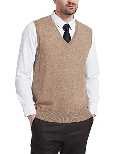 Kallspin Men's Wool Blended Relaxed Fit V-Neck Sleeveless Pullover