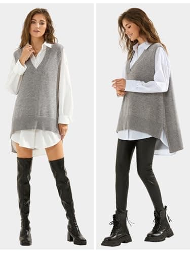 EXLURA Women's Oversized Knit Sweater Vest - Casual V Neck Tunic for Fall/Winter 2024