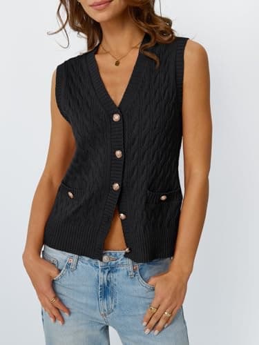 LILLUSORY Women's V-Neck Cable Knit Sweater Vest Summer Trendy 2025