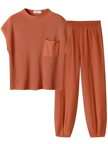 ANRABESS Women's Two-Piece Knit Sweater Vest & Crop Top Pants Set