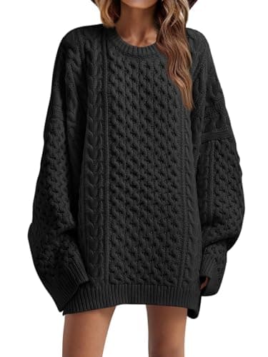 Saodimallsu Women's Oversized Chunky Cable Knit Long Sleeve Tunic Tops