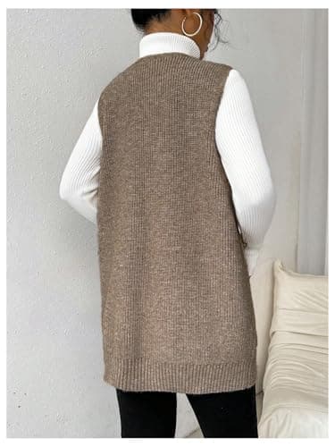 SHENHE Women's Deep V Neck Long Sweater Vest with Pockets