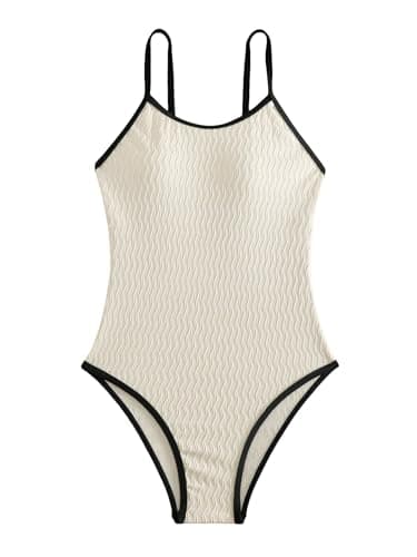 Floerns Women's Contrast Binding Tummy Control One Piece Monokini Swimwear