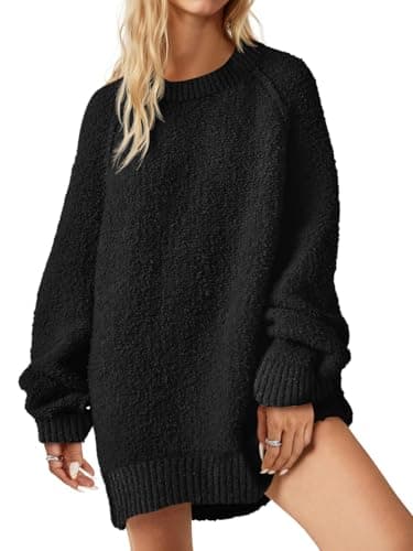 Saodimallsu Women's Oversized Fuzzy Crew Neck Long Sleeve Tunic Sweater 2024 Fall Trendy