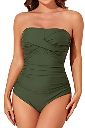 Smismivo Women's Strapless Tummy Control One-Piece Swimsuit