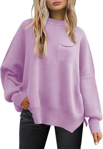 Women's Oversized 2025 Crewneck Ribbed Knit Batwing Sweater Tops