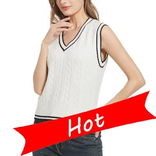 RefindWin Women's Casual V-Neck Cable Knit Sweater Vest