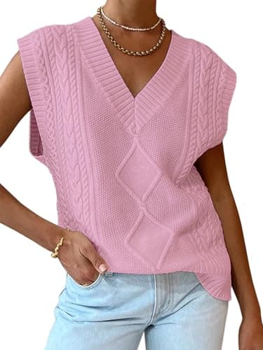 2024 Trendy Women's Cable Knit Sweater Vest - V Neck Oversized Business Casual Top