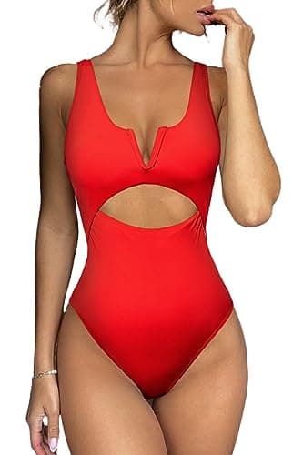 Meyeeka Women's Tummy-Control V-Neck One-Piece Swimsuit