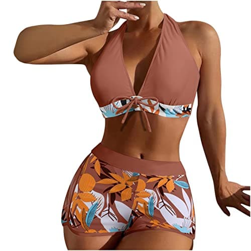 Maidsgop Women's High Waist Tankini Swimsuit Printed Bikini Set Comfortable Padded Bras