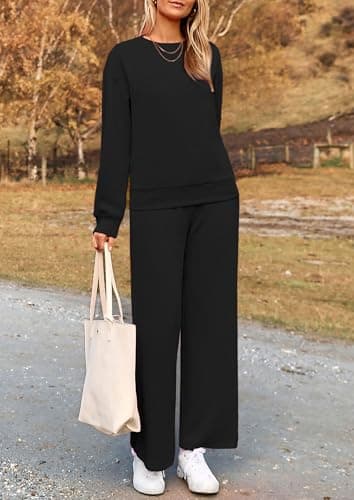 PRETTYGARDEN Women's Casual Long Sleeve Pullover Top & Wide Leg Pants Set
