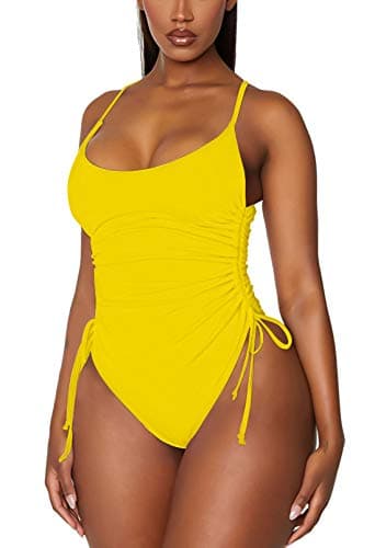 HAPCOPE Women's Cheeky High Cut Ruched One Piece Swimsuit