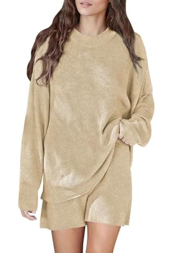 Viottiset Women's 2-Piece Matching Pajama Set: Long Sleeve Sweater Top and Shorts