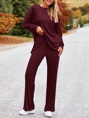 PRETTYGARDEN Women's Long Sleeve Crewneck & Wide Leg Pants Casual Outfit Set