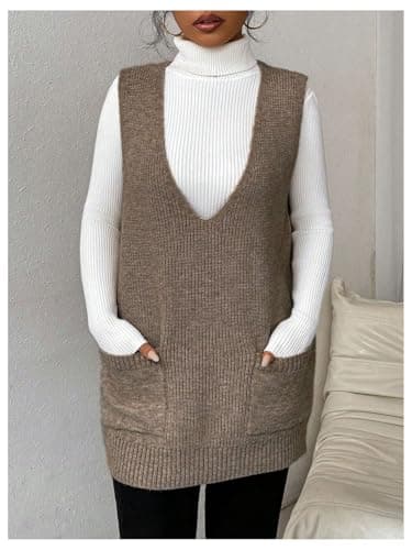 SHENHE Women's Deep V Neck Long Sweater Vest with Pockets