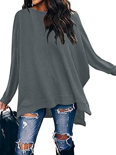 ANRABESS Women's Oversized Waffle Knit Split Sweater Tunic
