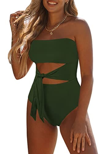 Viottiset Women's Strapless High Cut Out Bandeau Swimsuit