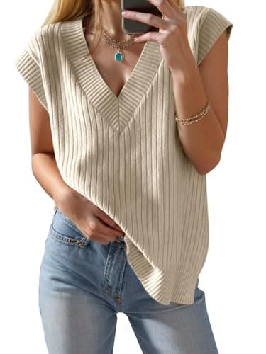 Seiciviy Women's 2025 Spring V-Neck Ribbed Short Sleeve Top