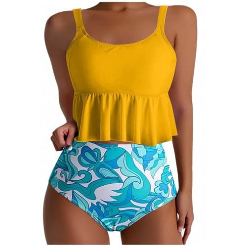 Yxzogd Women's 2025 Summer Ruffle Tankini Bikini Set Floral Swim Suit