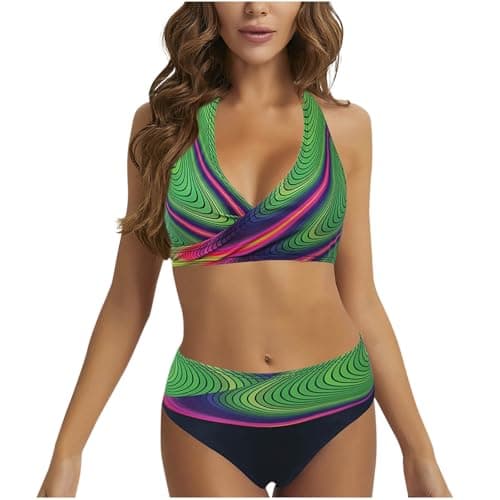 Cethrio Plus Size Vintage Printed Tummy Control Bikini Set