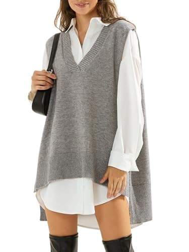 EXLURA Women's Oversized Knit Sweater Vest - Casual V Neck Tunic for Fall/Winter 2024