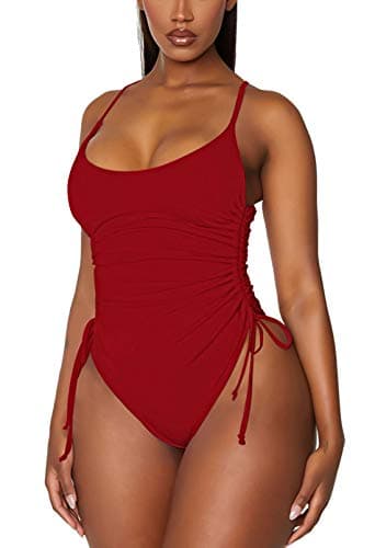 HAPCOPE Women's Cheeky High Cut Ruched One Piece Swimsuit