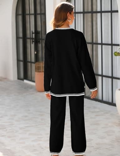 Lentta Women's Long Sleeve Knit Sweater & Wide Leg Pants Lounge Set