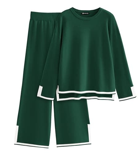 PRETTYGARDEN Women's Long Sleeve Knit Sweater Set & Wide Leg Pants Outfit