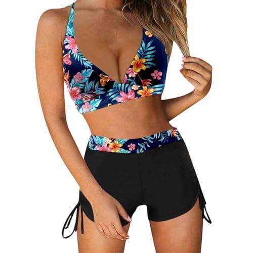 Cethrio Vintage Printed Plus Size Tankini and Boyshorts