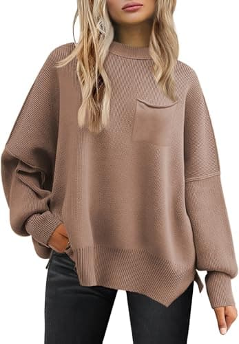 Women's Oversized 2025 Crewneck Ribbed Knit Batwing Sweater Tops
