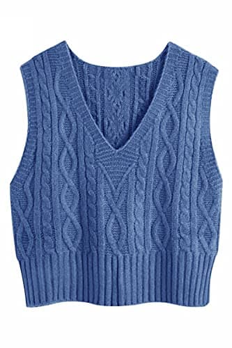 Aoysky Women's V-Neck Cable Knit Sweater Vest Solid Color Sleeveless Top