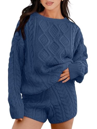 ANRABESS Women Cable Knit Oversized Sweater and Matching Short Pants Set