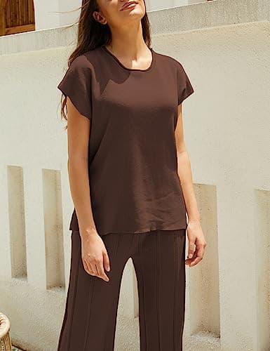VATEAMI Women Knit Sweater Set with High-Waist Wide Leg Pants