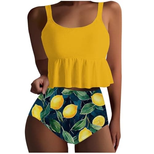 Yxzogd Women's 2025 Summer Ruffle Tankini Bikini Set Floral Swim Suit