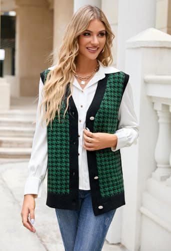 Oversized Houndstooth Sweater Vest for Women