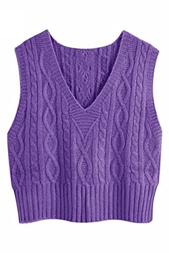Aoysky Women's V-Neck Cable Knit Sweater Vest Solid Color Sleeveless Top